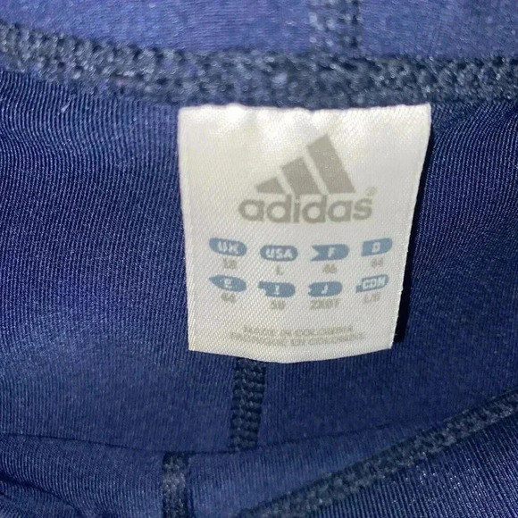 ADIDAS WOMENS ATHLETIC YOGA PANTS 3 STRIPE DARK BLUE SIZE L - Picture 3 of 4